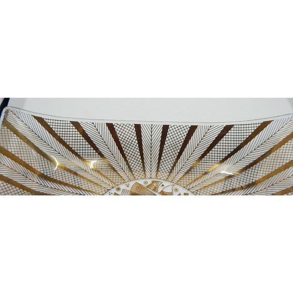 Georges Briard Glass Gold Abstract Bird Dove Herringbone Plate Tray 11 Inch - Picture 5 of 12